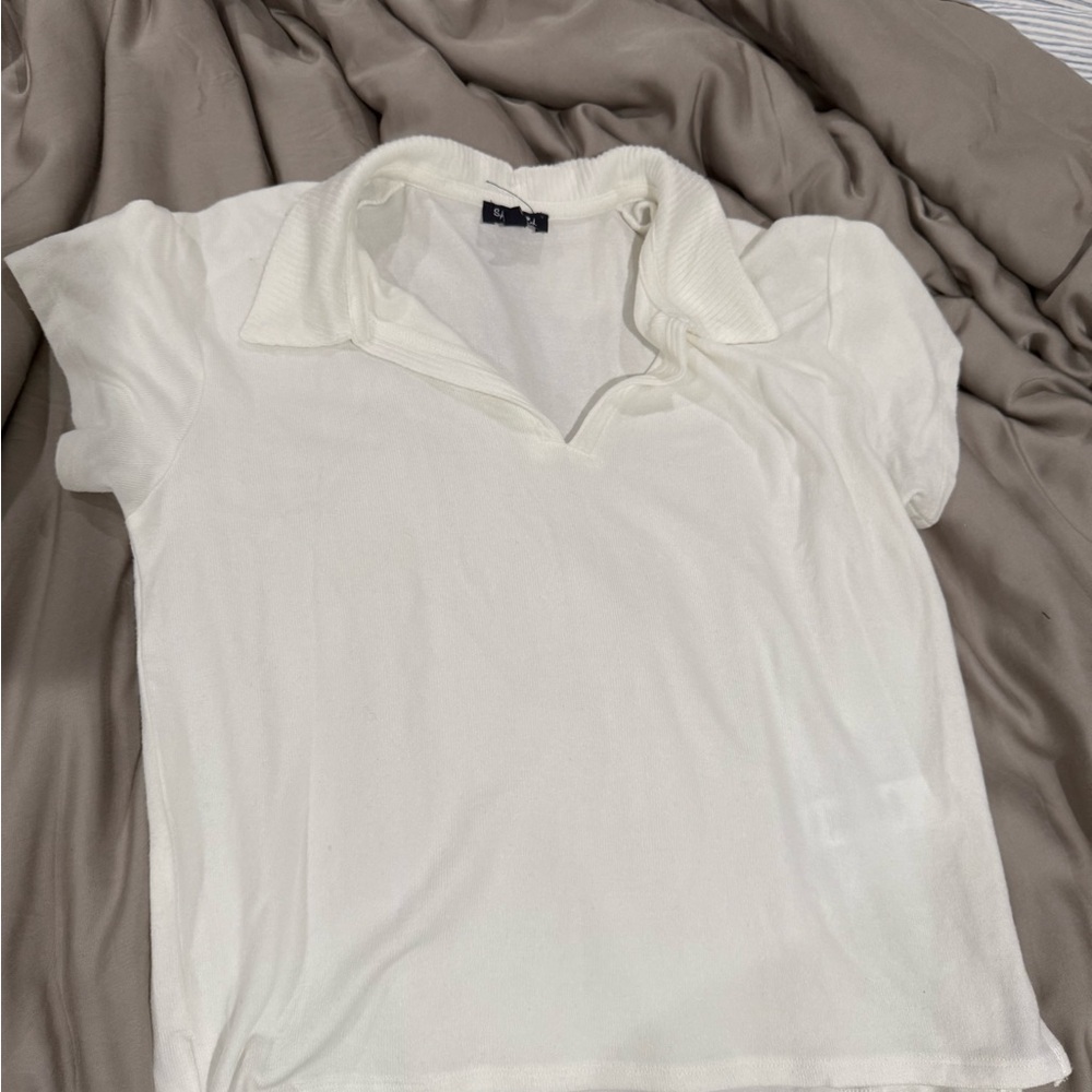 Splendid Cream Short Sleeve Collared Tee